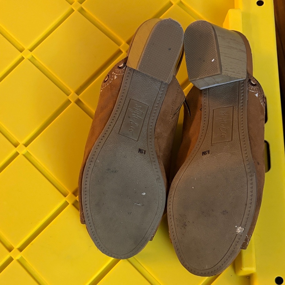 Style & Co. Brown Suede Peep-Toe Slide Mules With Cutout Detail View 6